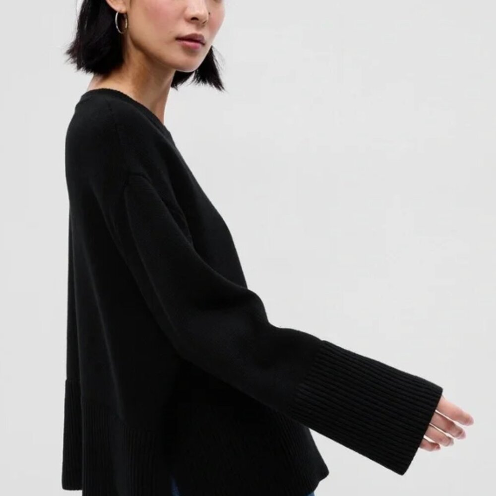 Gap 24/7 Split-Hem Crewneck Sweater Black Size Small